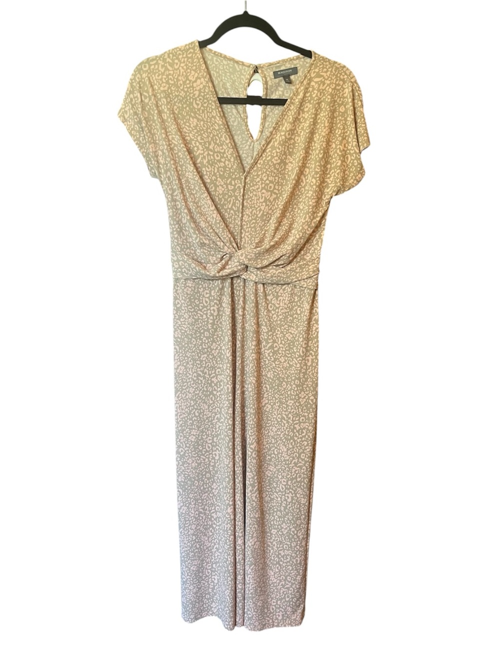 Madison Knot-Front beige and pink animal print romper